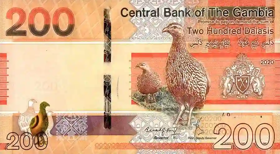 Het 200 dalasi biljet uit 2019 met boshoen afbeelding.